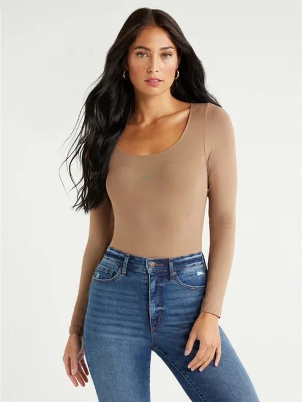 Women’s Long Sleeve Scoop Neck Bodysuit - Taupe